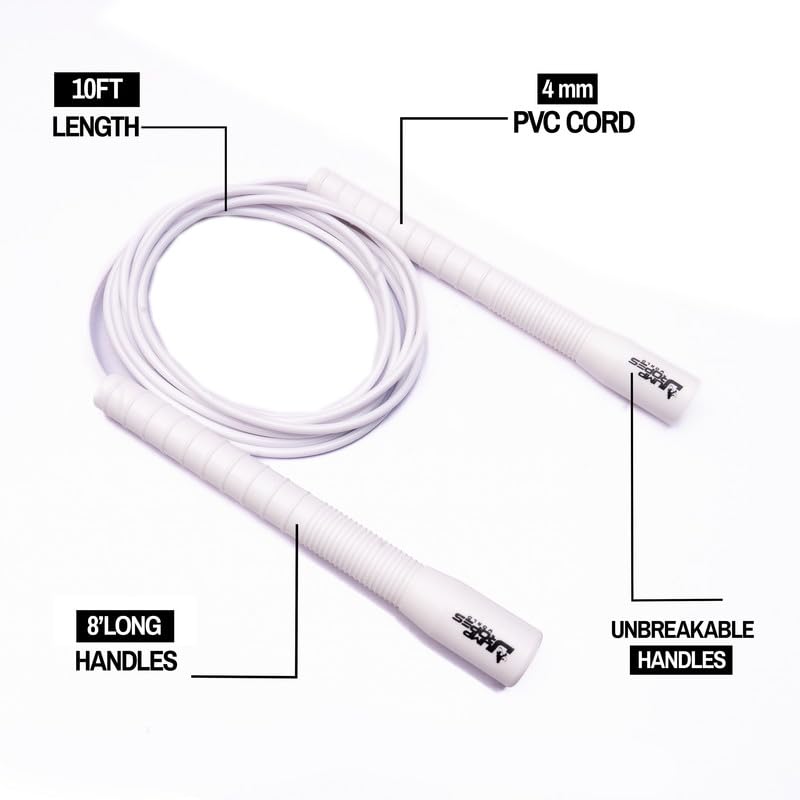 Image of World, Long Handle 4MM | Freestyle Adjustable PVC Skipping Rope for Men | Tangle-Free, Fast-Spinning Jump Rope for Beginners and Trick Training (White)