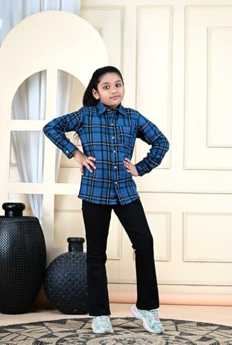 Image of Kids Cotton Shirt - Regular Fit Shirt for Girls & Boys, Unisex Full Sleeves Shirts, Collared Neck,Button Down Shirt, Checks Shirts for Casual Wear