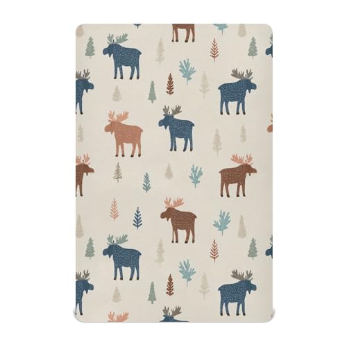 Sábanas para cuna, divertida cama de alce de vida silvestre para minicuna de 52 x 28 pulgadas