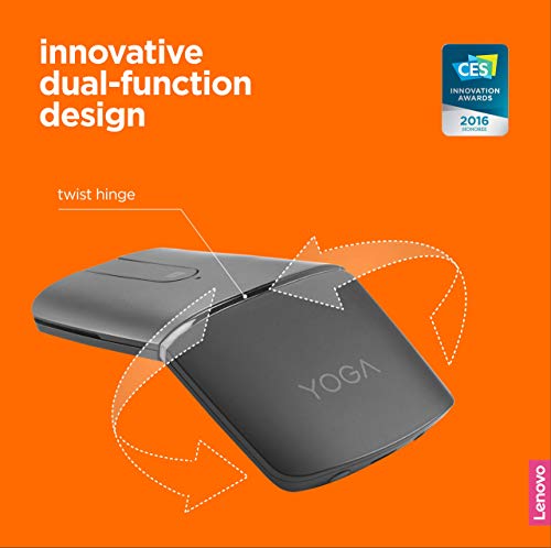 Lenovo Yoga Mouse, Black, Ultra Slim 13.5Mm, 180 Degree Rotatable Hinge, 2.4G Or Bluetooth 4.0 Wireless Connection, Multilayer Adaptive Touchpad, Rechargeable Battery, Gx30K69565 #TOP1