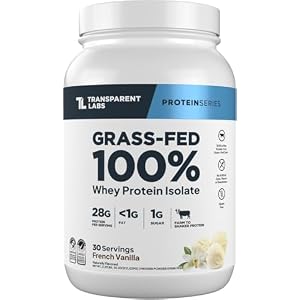 Transparent Labs Grass-Fed Whey Protein Isolate – Naturally Flavored, Gluten Free Whey Protein Powder with 28g of Protein per Serving & 9 Amino Acids – 30 Servings, French Vanilla