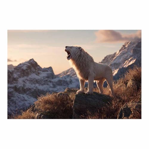 Peinture lion sur toile CUDAOO blanc174 de format 70x100cm sans cadre pour deco