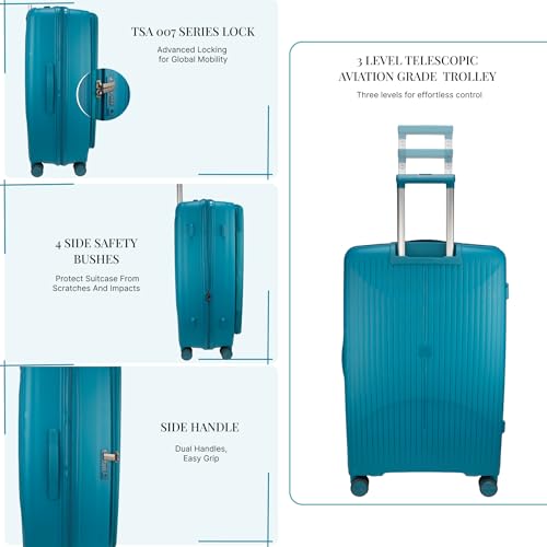 Image of F Gear Myton Cyan Blue Large Front Opening Hard Luggage | Lightweight Expandable Check-in Suitcase with 360 Spinner Silent 8-Wheels, Built-in TSA Lock, Anti-Theft Zipper & 3-Level Telescopic Trolley