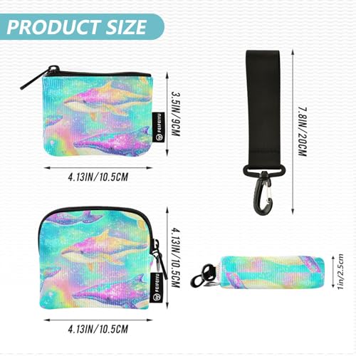 Colorful Whales Shining Women Credit Card Case Coin Purse Small Detachable Change Purse Key Holder with Zipper Coin Pocket for Woman 2 Packs estuches para tarjetas de credito4