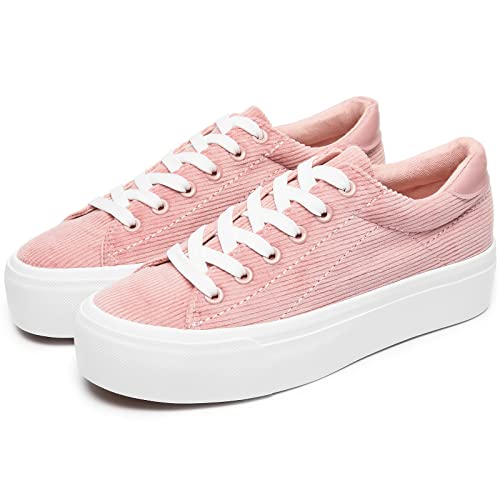 THATXUAOV Womens Platform Sneakers White Tennis Shoes Casual Low Top Fashion Sneakers(Pink,US8