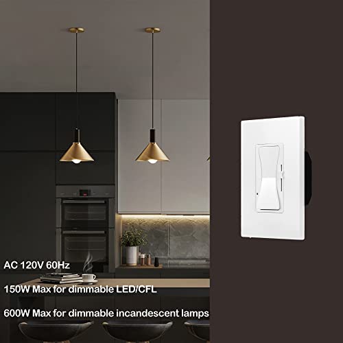 Novfive Dimmer Light Switch, Single Pole/3 Way 120V Dimmer Switch For 150W Dimmable Led/Cfl Bulbs, 600W For Halogen/Incandescent Lamps, Screwless Wall Plate Included, White (10-Pack) #TOP2