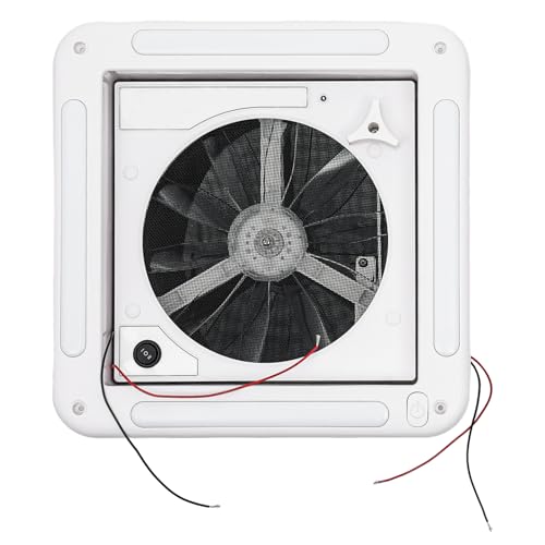 JUDEMII Ventilatore da tetto bianco con luce a LED, 12 V, per tettuccio camper e roulotte, 28 x 28 cm