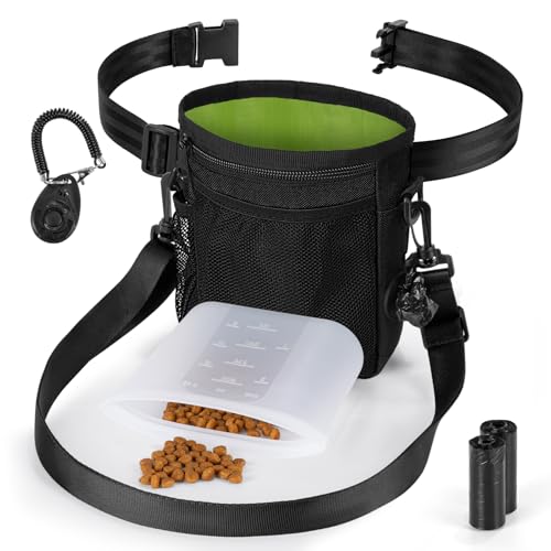 Leckerlitasche für Hunde Set mit Hundeleckerlis InnenTasche in Silikon Trainingsklicker und Hundekotbeutelspender Gürteltasche für Hundefutter Aufbewahrung für Hunde Training Gassi Gehen Reise