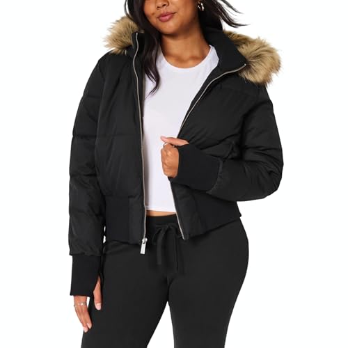 Polomitas Womens Cropped Faux Fur Hooded Puffer Jacket...