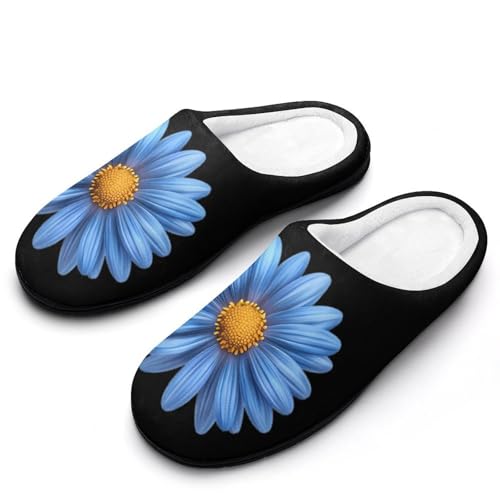 Blue Daisy Flower Women's Cotton Slippers Indoor Outdoor Slip-on Warm House Shoes with Anti-Skid Rubber Sole