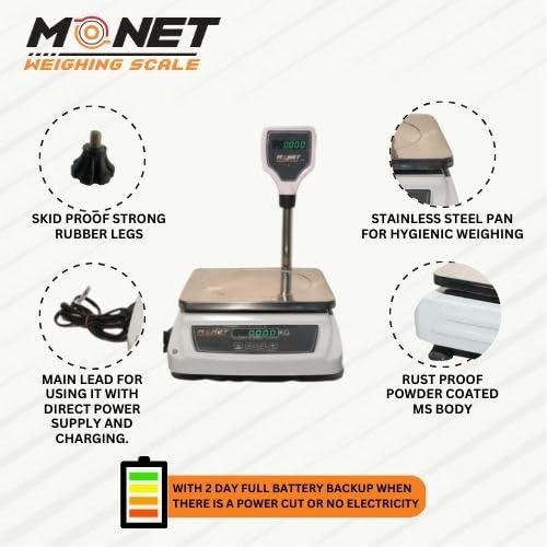 Image of MONET Weighing Scale | Green Display Light | For Industrial And Commercial Use | Weight Limit 30kg
