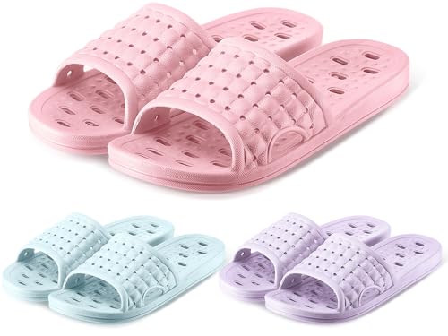 3 Pairs Quick Dry Shower Slippers for Women Men Non-slip Bathroom Flip Slippers for Living Room Gym Pool Beach