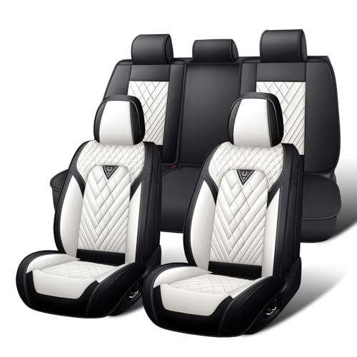 Image of Car Seat Covers Full Set for Subaru Forester 2000-2026, Waterproof Nappa Leather Car Seat Cover, Full Coverage Car Seat Covers Sets(5 Seats /Black White)