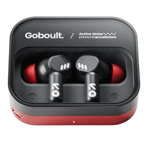 Image of GOBOULT Tenet Pro with ANC TWS Earbuds, 75H Playtime, Amp App Support, 32dB ANC, Quad Mic ENC, Dual Device Pairing, 13mm Driver Ear Buds, Bluetooth 6.0 Wireless Earbuds (Crimson Red)