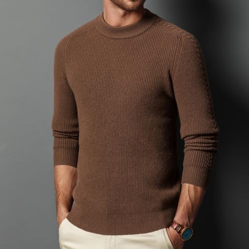 Mens Mock Turtleneck Sweater 100% Wool Fashionable and Casual Knit Pullover Tops Solid Color Basic Style4