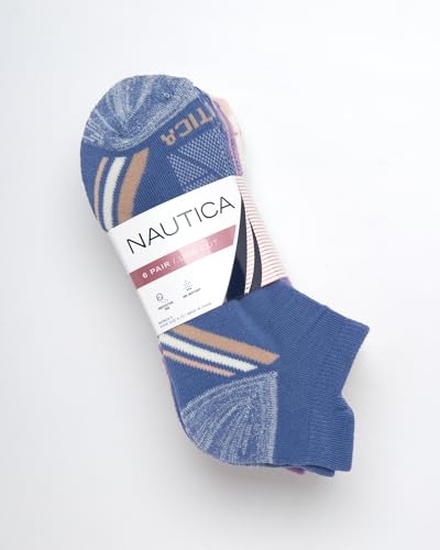 Image of Nautica Womens No Show Socks Moisture Wicking Low Cut Athletic Socks 6 Pack | Moisture Wicking Dri-Motion Fabric, Cushioned Key Areas, Banded Arch Support, No Show Low Cut, Shoe Size 4-10