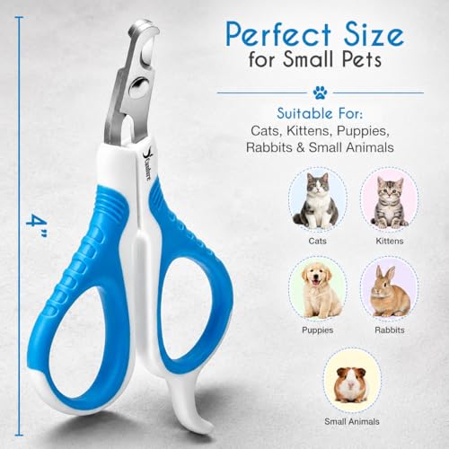 Image of Candure Cat Nail Clipper Stainless Steel Cat Claw Trimmers for Rabbits, Guinea Pigs, Birds, Puppies, Kittens and Small Animals Pet Nail Clipper for Professional and Home Use 4 inch White & Blue