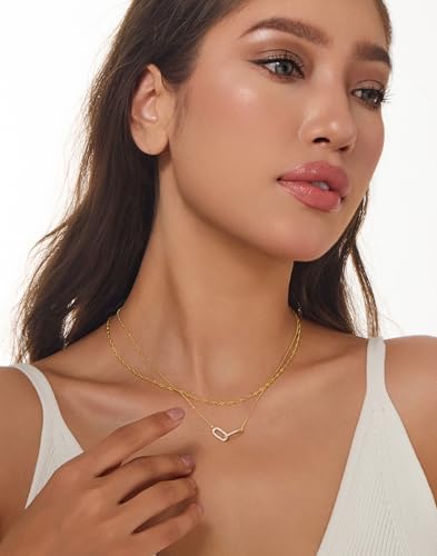 Gold Necklace for Women Dainty Layered Diamond Necklace Trendy 14K Gold Plated Paperclip Choker Necklaces Cute Minimalist Open Oval Star Necklaces Jewelry for Women Gifts