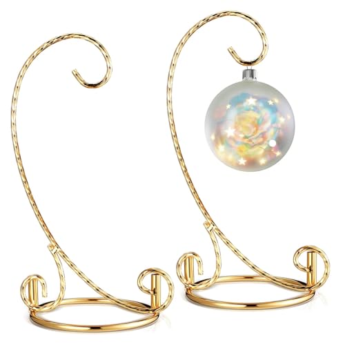 Plmmwd 2 Pcs Ornament Display Stand - Small Twisted Ornament Hanger Stand Holder Hanging Terrarium Holder Plants Witch Ball Wedding Party Ornaments Perfect for Home and Office Decor Gold 7.5 H