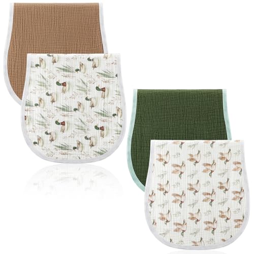 Image of Hahafelt 4 Pcs Mallard Duck Baby Burp Cloths 100% Cotton Absorbent & Soft Burping Cloth Large 22'' x 10" Newborn Towel 2-in-1 Baby Spit up Burping Rags Set for Boys Girls Infant Newborn(Solid Color)