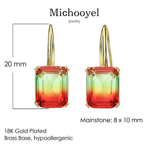 Watermelon Tourmaline Drop Earrings Nickel Free Copper Gradient Color Baguette Cut Cz Earrings For Women Girls #TOP5