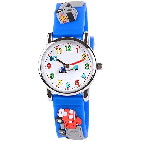 Venhoo Kids Watches Cute 3D Cartoon Waterproof Silicone Children Toddler Wrist Watch for 3-10 Year Boys Girls Little Child-Blue Truck Cover