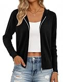 Aottori Strickjacke Damen Kurz Cardigan mit Kapuze Reißverschluss Langarm Kapuzenpullover Herbst Winter Jacke Elegant Casual Strickcardigan Pullover Outerwear Strickmantel Schwarz M