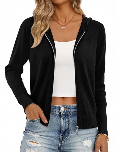 Aottori Gilet Tricot Femme Hiver Capuche Manches Longues Classique Noir XL