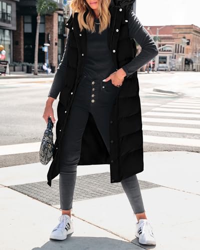 BTFBM Long Puffer Vest Women Quilted Hooded Button Down Zip Up Sleeveless Vests Outerwear Padded Jacket Fall Winter Coat4