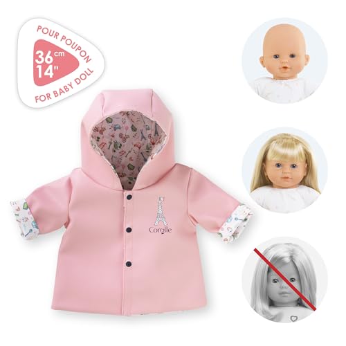Corolle Mon Grand Poupon Regenmantel, Paris, 2in1-Wendemantel, Wochenende in Paris Design, für alle 36cm Babypuppen, ab 2 Jahren