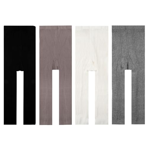 Meeshine 4 Packs Baby Toddler Girl Leegings Tights Kid's Footless Knit Cotton Basic Stocking Pants 1-12
