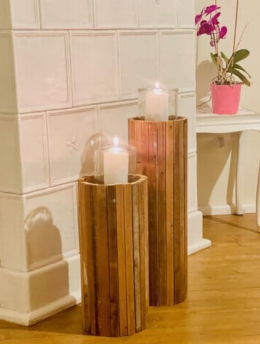 Dekoleidenschaft Windlichtsäule Rustikal aus recyceltem Holz, 63 cm...