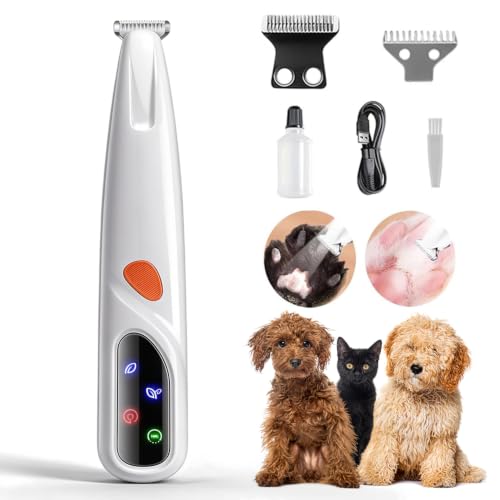 MOONEON 2026 New Pet Precision Trimmer, Dog Paw Trimmer with LED Light, Low Noise, IP68 Waterproof, Dual-Speed Motor, Suit for Trimming Paw, Ear, Face, Butt, Eyebrows, USB Rechageble