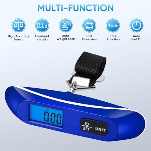 ROMECH Luggage Scale with Backlit, Portable Digital Suitcase Weight Scale, 110lbs Load with Hook, Travel Essentials for Hanging Baggage (Battery Included, Blue)4