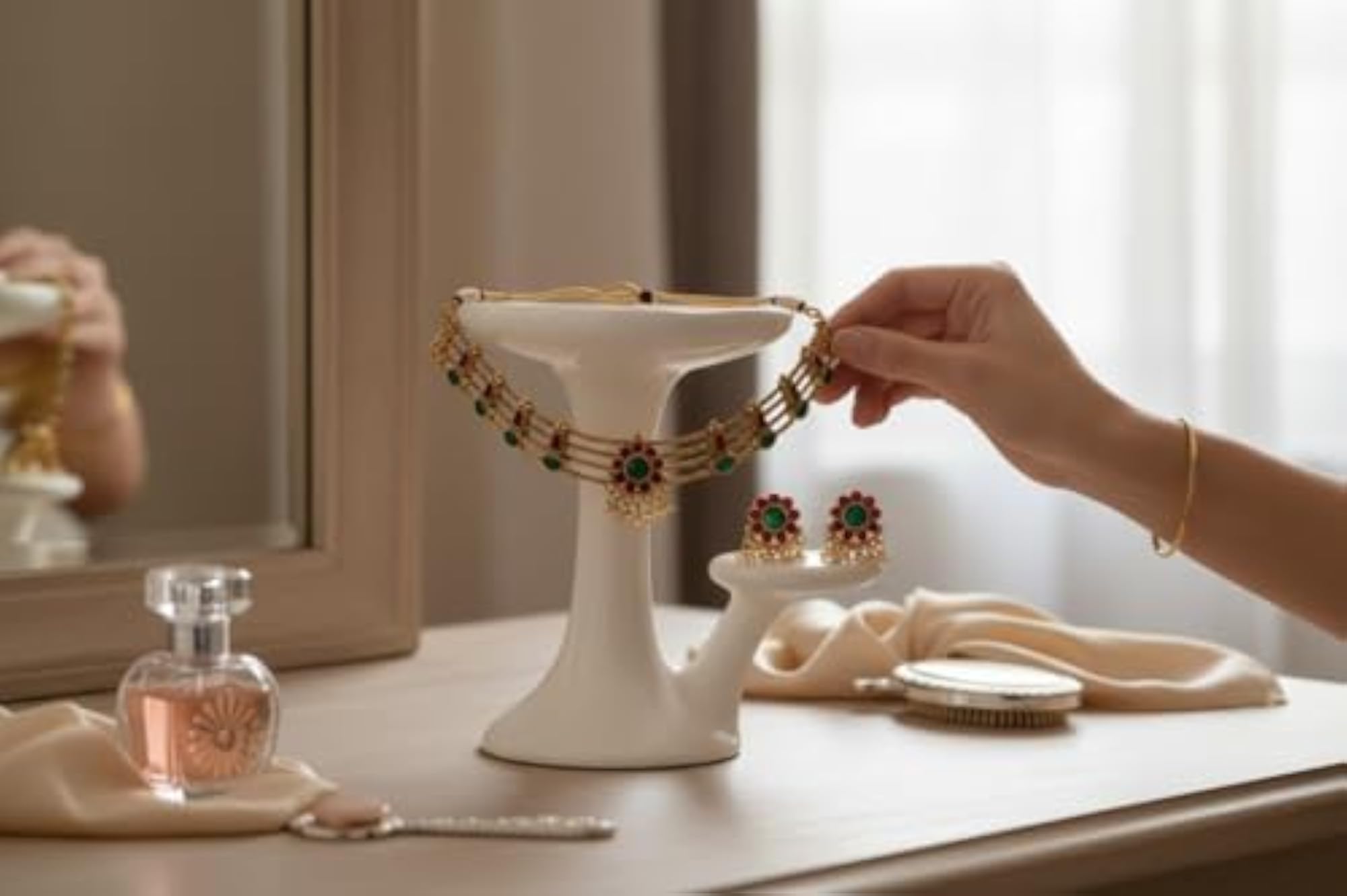 Traditional South Indian Stone Layered Necklace Set