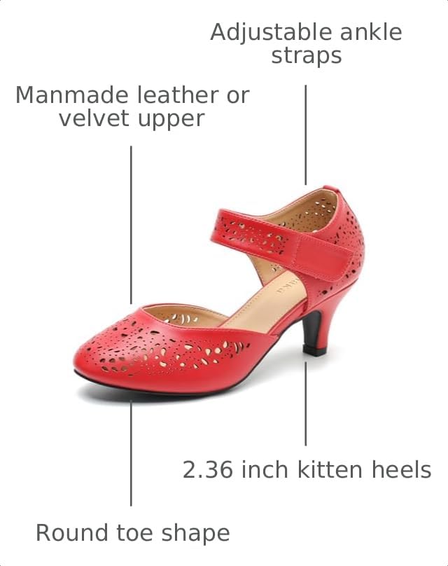 Image of Women's Comfortable Mary Jane Pumps Vintage Cutout Closed Toe Kitten Heels for Dressy Office Work