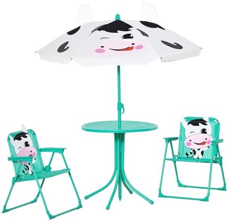 Outdoor Kids Picnic Table and Chair Set with Adjustable Umbrella, White