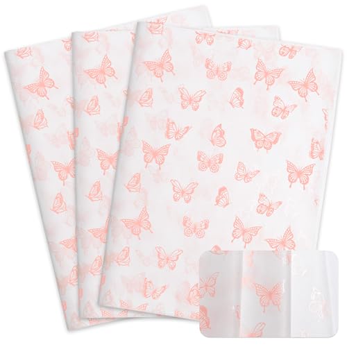MR FIVE 60 Sheets White with Metallic Pink Butterfly Tissue Paper Bulk,20