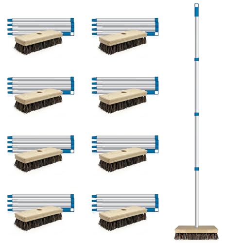LOLA Deck Scrub Brush, 9" x 3.5" Head w/Palmyra & PVC Bristles for Outdoor Cleaning, Removes Dirt & Grime from Patios, Decks, Grout, 9 CT