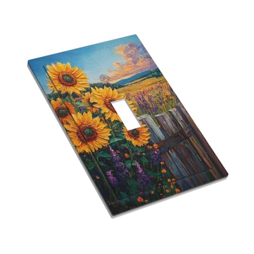LuHuoLu Decorative Light Switch Cover Plate Rustic Wilderness Sunflower Lavender Muzha Oil Painting 1 Gang Wall Plate Oversized Single Toggle Wall Cover Plate Switchplate Faceplate by Luhuolu - Image 3