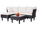 5 Pieces Patio Furniture Sets Outdoor Sectional Sofa Rattan Chair Wicker Conversation Set for Outdoor Backyard Porch Poolside Balcony Garden Furniture with Coffee Table,Khaki Cushion