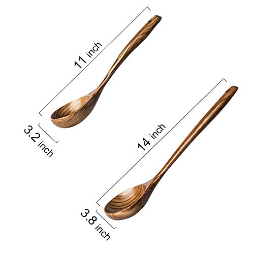 Renawe 2 Pcs Wooden Spoon Ladle For Cooking Spoons-14 Inch Long Kitchen Cooking Spoon & 11 Inch Best Wood Spoons Large Deep Serving Spoons Soup Ladles Set thumb #4