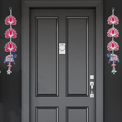 Image of Saugat Traders Lotus with Elephant Shubh Labh Hanging for Main Door Entrance, Pooja Room Temple, Diwali Decoration Puja Mandir Wall Hangings for Home Decor | 23 Inch Each