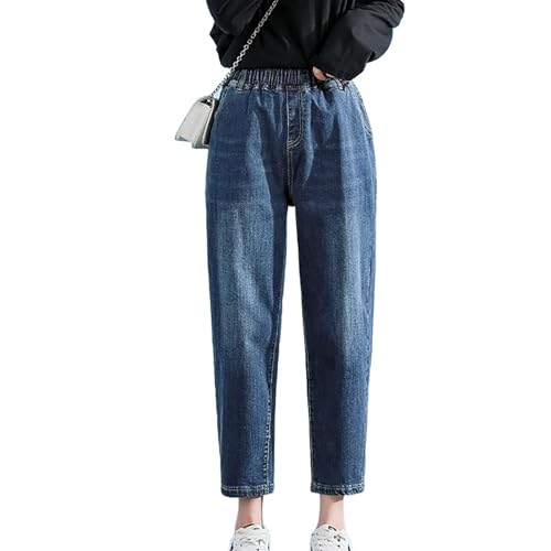 Women's Barrel Jeans Plus Size Baggy Barrel Denim Pants Elastic Waist Loose Cropped Horseshoe Jeans
