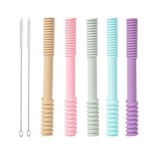 Image of Honboom Soft Silicone Teething Tubes, 5 Pack Hollow Baby Teether Tubes, Baby Chew Straw Toy Soothing Teether Toy for Babies 0-12 Months with a Cleaning Brush, BPA Free (6.69 in)