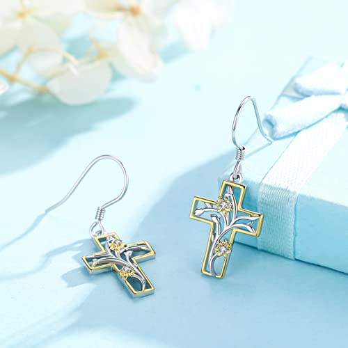 925 Sterling Silver Sunflower Cross Earrings,I Love You to The Moon and Back Necklace Jewelry Gift for Women Girls - Image 3