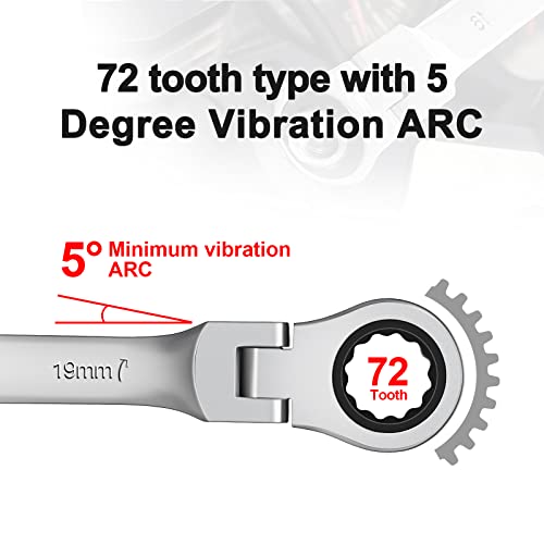 Image of WISEUP Ratchet Wrench, 12mm Flex Head Ratcheting Wrench, CR-V Anti-slip Labor-saving, 2 in1 Industrial Wrench, Mechanic Automotive Tools