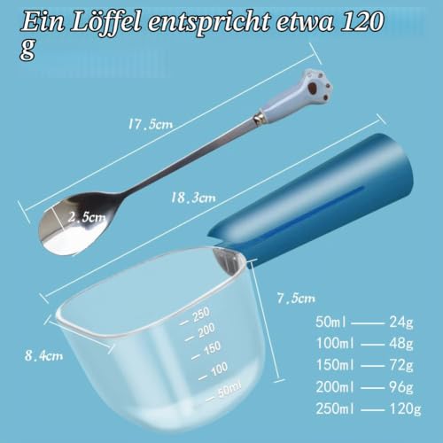 EQLEF Pet Food Scoop Messschaufel mit Clip für 120 g Trockenfutter, Paw Pet Dosenfutter Schaufel Messbecher Hundefutter Trocken Scoop Cat Feed Scoop Küchenschaufel mit Skala 250 ml