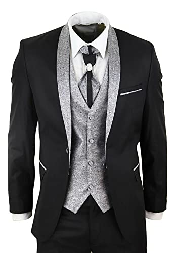 Men's Classic 4 Piece Wedding Groom Shawl Collar Black Cravat 2 Button Fastening Suit Tailored Fit2