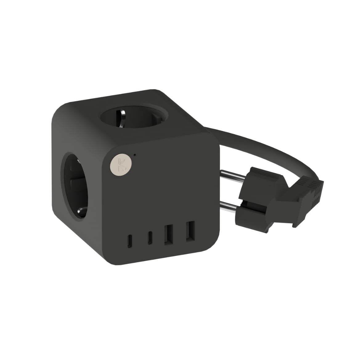 Kreafunk - Multiprise Design Ampie Wired - 3 Prises EU, 2 Ports USB-C, 2 Ports USB-A, Cable 1,8m, Station d'alimentation Compacte et Moderne pour la Maison ou Le Bureau (Black)